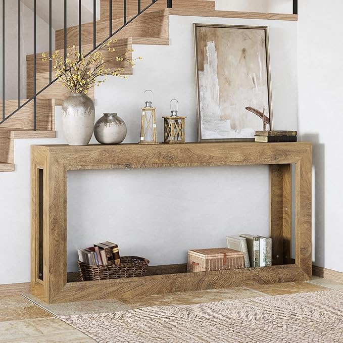LITTLE TREE Narrow Console Tables, 63" Couch Table Behind Sofa, Extra Long Console Table for Entryway, Hallway, Living Room, Entrance, Foyer, Modern Light Oak Brown