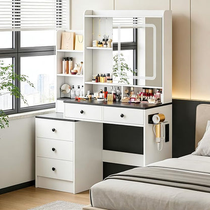 KAMABOKO Vanity Desk with Mirror and Lights, Makeup Vanity Desk with Lights 3 Colors (042 Black)