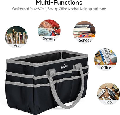 Jjring Craft and Art Organizer Tote Bag - 600D Silver Nylon Fabric Art Caddy with Pockets - for Art, Craft, Sewing, Medical, and Office Supplies Storage