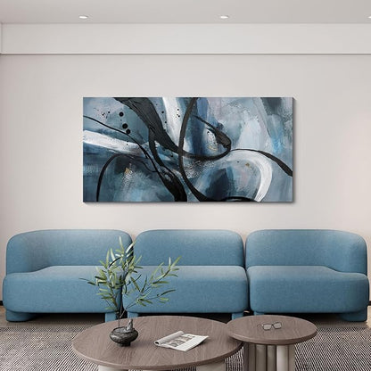 Abstract Canvas Wall Art Black And White Graffiti Lines Simple Art Modern Abstract Artwork Canvas Prints Canvas Picture Contemporary Wall Art Bedroom Living Room Office Decoration Framed 24x48 Inch