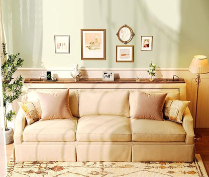 SUPERJARE 86.6 inch Narrow Console Table with Outlet, Sofa Tables, Behind Couch Table, Long Entryway Tables with Charging Station, for Living Room, Rustic Brown