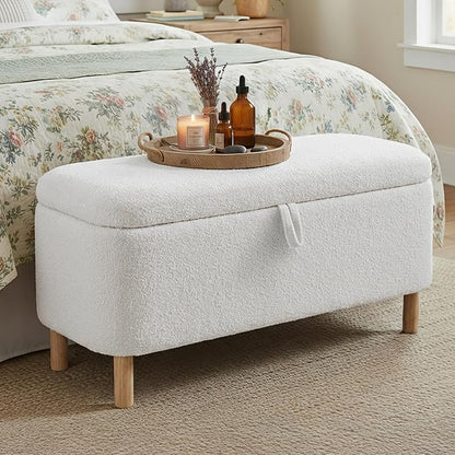 Ottoman with Storage, Storage Ottoman Bench, Entryway Bench with Wood Legs for Living Room, Sitting Area, 2PCS, Cream