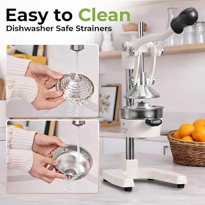 Zulay Kitchen Cast Iron Juicer - Heavy Duty Manual Juicer with Detachable Strainers for Easy Cleaning, Orange Juice Press for Citrus Fruits, Perfect for Bartenders, Juice Lovers & Health Enthusiasts