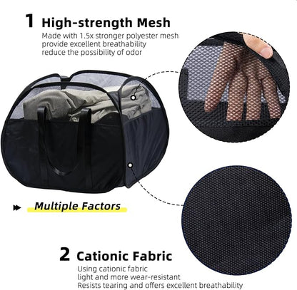 Collapsible Laundry Basket, 90L Foldable Pop-up Laundry Hamper with Reinforced Handles, Tear Proof Mesh Dirty Clothes Hamper for Laundry (Black, 2PCS)