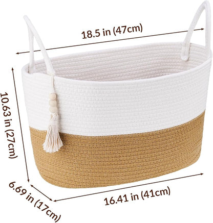 NiHome Toilet Paper Storage Basket, Cotton Rope Organizer with Boho Tassel, Holds 6 Rolls, Foldable Space-Saving Design, Multi-Purpose Bin for Bathroom, Bedroom and Living Room