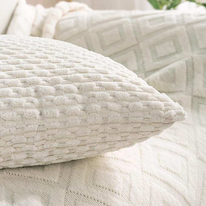 Set of 4 Cream White Decorative Throw Pillow Covers 16x16 Inch Corduroy Pillow Covers for Bed Couch Sofa Living Room Soft Square Cushion Cases