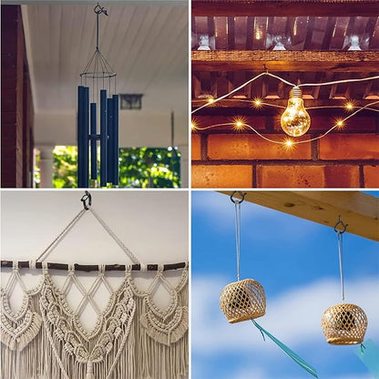 10 PCS 3 inches Q-Hanger Hooks with Safety Buckle, Screw Hooks for Outdoor String Lights, Ceiling Hooks for Hanging Plants, Black