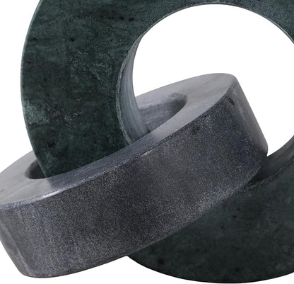 Home Decor and Bathroom Decor Marble Double Ring - Modern Shelf Sculpture and Office Accents for Room Styling - Coffee Table Ornaments and Living Room Decor Statues Design - 6", Green & Black