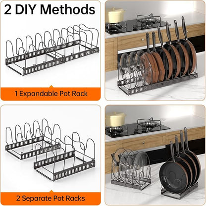 MUDEELA Pots and Pans Organizer Rack for under Cabinet, Expandable Pot Lid Kitchen Cabinet Organizer Holder with 10 Adjustable Compartment Cutting Board Organizer for Pan Lid Cookie Sheet Rack, Bronze