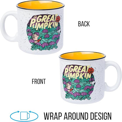 Silver Buffalo Peanuts “It’s the Great Pumpkin” Ceramic Camper Mug Featuring Snoopy and Linus, 20 Ounces