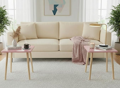 FORAOFUR Small Accent Table, Modern Mini Coffee Table with Natural Wood Legs, Quick Assembly End Furniture for Bedroom Living Area Sofa, Minimalist Design for Nuresery and Compact Homes, Pink