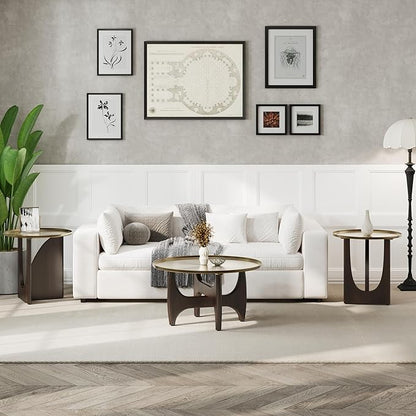 ACEDÉCOR Coffee Table and End Table Sets, Round Center Table Set with 2 Side Tables, Solid Wood Coffee Table Set, 3 Piece Living Room Table Set for Apartment Home