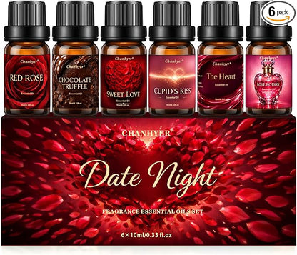 Premium Fragrance Oil Set for a Date Night 6x10ml-Red Rose,Chocolate Truffle,Sweet Love,Love Potion,Cupid's Kiss,The Heart-for Diffusers,Candle&Soap Making,&Aromatherapy