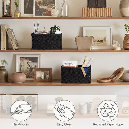 StorageWorks Pantry Baskets, Wicker Storage Baskets for Organizing, Shelves, Pantry Organizers and Storage, Medium, Black, 2-Pack