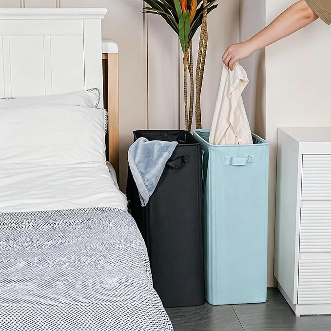 efluky Slim Laundry Basket, Narrow Laundry Hamper with Handles, Collapsible Dirty Clothes Hamper, Tall Laundry Bin for Laundry Room, Dorm and Bedroom, 19.8 Gallon (75L) Sky Blue