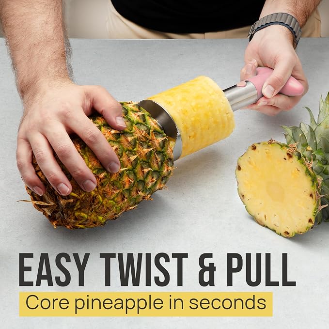 Zulay Kitchen Pineapple Corer and Slicer Tool – Stainless Steel Pineapple Cutter with Eye Remover Tool – Ergonomic Handle & Easy Core Remover – Reinforced Heavy-Duty Blade – Pink
