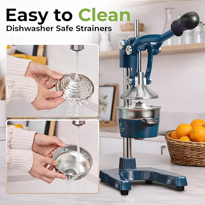 Zulay Kitchen Cast Iron Juicer - Heavy Duty Manual Juicer with Detachable Strainers for Easy Cleaning, Orange Juice Press for Citrus Fruits, Perfect for Bartenders, Juice Lovers & Health Enthusiasts