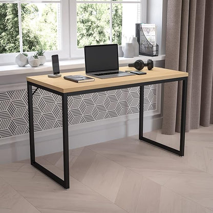 EMMA + OLIVER Industrial Modern Desk-47 L Commercial Grade Home Office Desk-Maple/Black