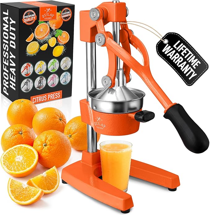Zulay Kitchen Cast Iron Juicer - Heavy Duty Manual Juicer with Detachable Strainers for Easy Cleaning, Orange Juice Press for Citrus Fruits, Perfect for Bartenders, Juice Lovers & Health Enthusiasts