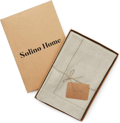 Solino Home Natural Linen Napkins Set of 6-100% Pure Linen Hemstitch Dinner Napkins 20 x 20 Inch for Spring, Easter - Classic Hemstitch