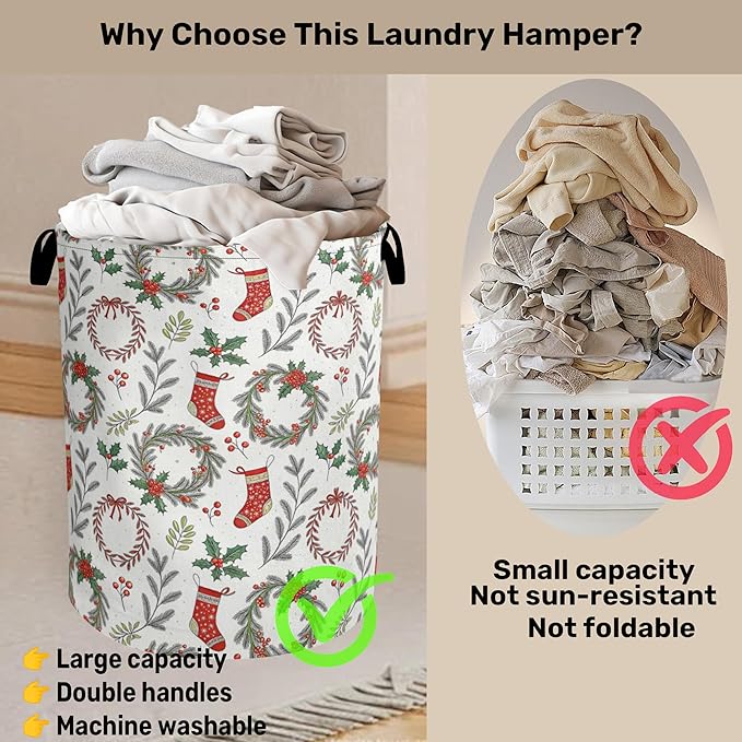 Christmas Foldable Laundry Hamper - Waterproof Fabric Storage Basket with Handles, Clothes Hampers for Laundry,Bedroom,Dorm