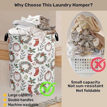 Christmas Foldable Laundry Hamper - Waterproof Fabric Storage Basket with Handles, Clothes Hampers for Laundry,Bedroom,Dorm