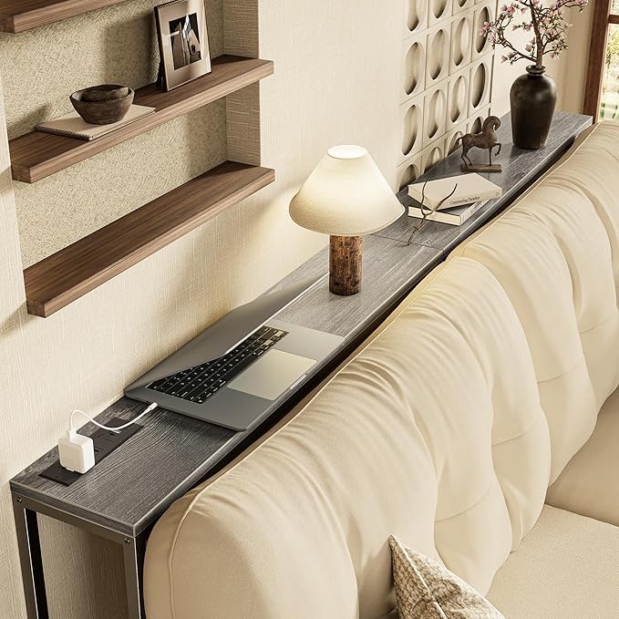 SUPERJARE 78.7 Inch Console Table with Outlet, Sofa Table with Charging Station, Narrow Hallway Entryway Table, Behind Couch Table, for Living Room, Charcoal Gray