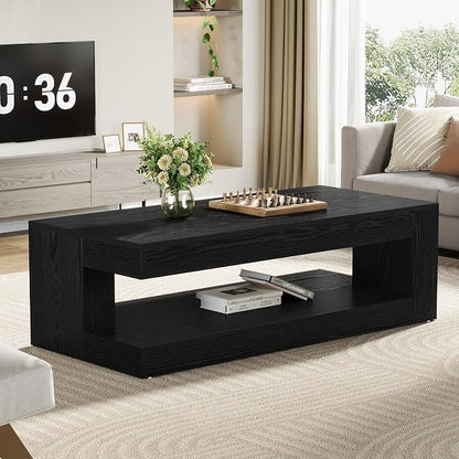 Tribesigns Coffee Table for Living Room, 47.24 Inch Farmhouse 2-Tier Accent Center Tea Cocktail Table with Storage, Rectangle, Black