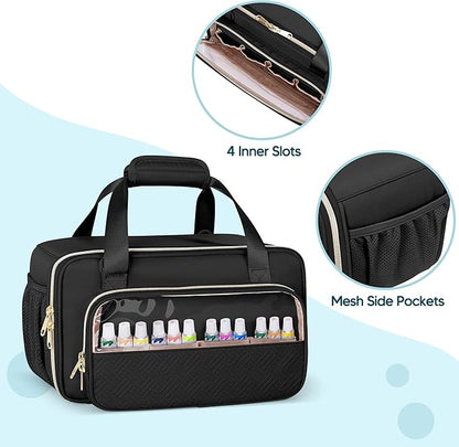 Prokva Acrylic Paint Organizer Case for 54 Bottles (2 oz), Craft Paint Storage Organizer with Shoulder Strap, Paint Bottle Organizer Bag with Brush Storage, Black