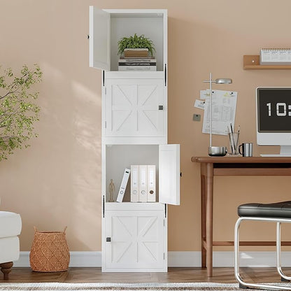 4-Tier Stackable Cube Storage Organizer, DIY Cube Storage Bookcase with Doors & Anti-Tip Design, Book Shelf for Bedroom, Office, Dorm,30" W x 11.81" D x 30" H, White