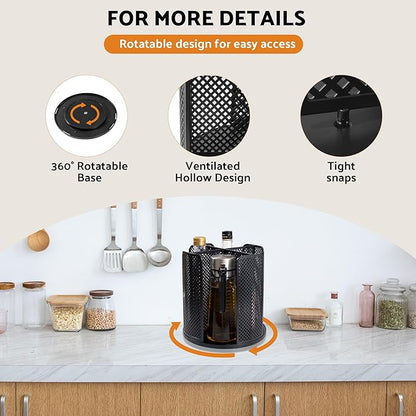 Rotating Paper Cup Dispenser, Cup Holder with 4 Compartments, Disposable Coffee Cup Dispenser Removable, Plastic Cup Storage & Lid Holder for Countertops, Kitchen, Coffee Stations (Black)