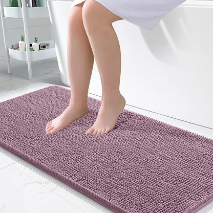OLANLY Bathroom Runner Rugs 47x24, Soft Absorbent Chenille Bath Rugs, Rubber Backing Quick Dry, Machine Washable Long Bath Mats for Bathroom Floor, Tub and Shower, Home Decor Accessories, Deep Plum