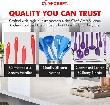 Chef Craft - Premium Silicone Kitchen Tools and Utensils Set, Non-Scratch, Withstands Temperatures up to 450°F, BPA-Free, 9 Piece Cooking Utensils Set, Pink