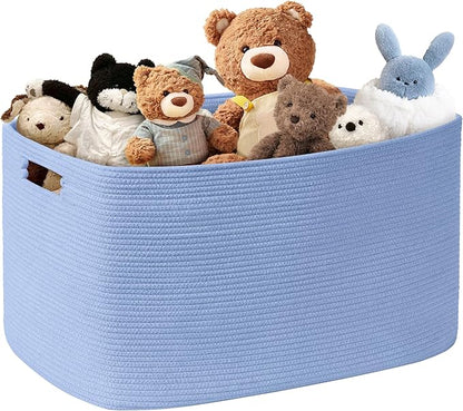 SunNewt 86L Large Baby Girls Laundry Basket for Nursery Storage,Cute Woven cotton Rope Baskets for Kids Toy，Gifts, Boho Square Wicker Blanket hamper for Living Room,Bedroom Dirty Clothes,Blue Purple