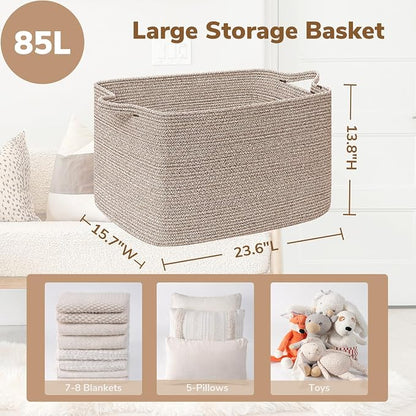 Goodpick Blanket Basket, Woven Baskets for Storage, Extra Large Storage Basket for Clothes, Toys, Dirty Clothes Basket for Laundry, Living Room, 23.6" x 15.7" x 13.8", Brown, 85L