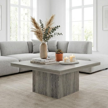 HOMCOM Square Coffee Table, Center Table with 1.6" Thick Tabletop for Living Room, Easy Assembly, 31.5"x31.5", Gray Wood Grain