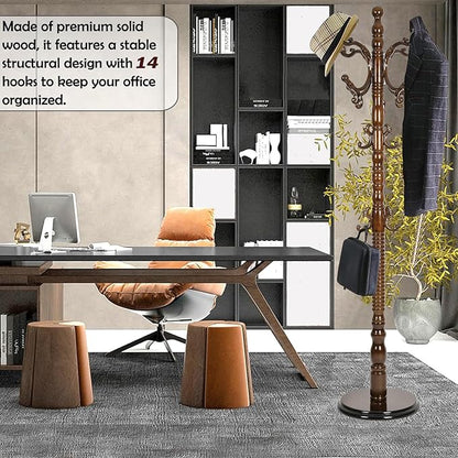 Coat Racks Free Standing with 14 Hooks, Natural Wood Coat Stands for Entryway, Adjustable Height 73 in Tree Coat Rack Stand for Hallway Home Office Bedroom (Antique)