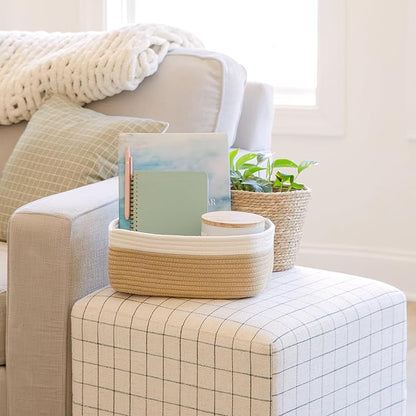 NaturalCozy 11.8"x8"x4.5” Storage Baskets for Shelves 3 Pack | Cotton Rope Woven Small Baskets for Organizing | Small Storage Bins for Nursery, Bathroom, Closet, Cube Shelf, Decorative, Gift Basket