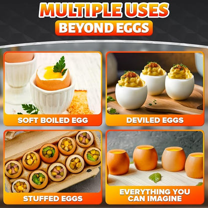 Egg Cracker Tool for Raw Eggs — Egg Shell Opener for Soft-Boiled Shell Tops, Stainless Steel Topper with Ergonomic Adjustable Effort — Easy-Open Design for Breakfast Prep, Custards, & Baking (Silver)