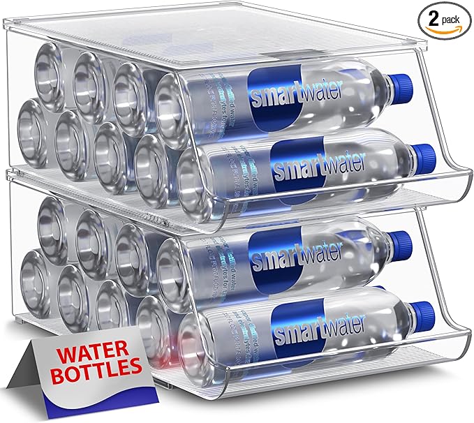 Sorbus Water Bottle Organizer for Fridge with Lid – Holds 9 Bottles – Stackable Drink Organizer for Refrigerator, Pantry, or Countertop – Clear BPA-Free Plastic Bottle Storage Holder