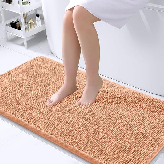 OLANLY Large Bathroom Rugs 40x24, Extra Soft Absorbent Chenille Bath Rugs, Rubber Backing Quick Dry, Machine Washable Bath Mats for Bathroom Floor, Tub and Shower, Home Decor Accessories, Peach