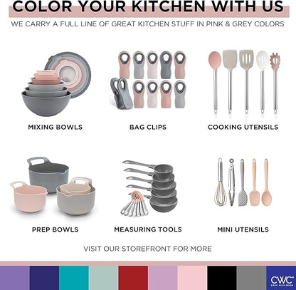 COOK WITH COLOR Prep Bowls with Lids- Wide and Deep Nesting Plastic Small Mixing Bowl Set with Lids, 12 Piece Set - Deep Bowls, Grey/Pink