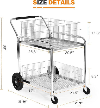 GAMINA KAVISI Mail Office File Cart, 400lb Capacity Heavy Duty Steel File Organizer Cart, 2 Shelf Basket Wire Office File Cart for Offices, Home, Warehouse，Court.