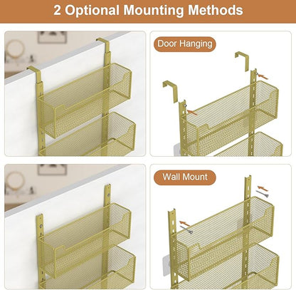 VyGrow Over The Door Organizer, Metal Door Organizer Hanging with 5 Adjustable Baskets and Coat Hook, Behind The Door Storage for Bedroom Closet Bathroom Pantry Cabinet Kitchen, Gold