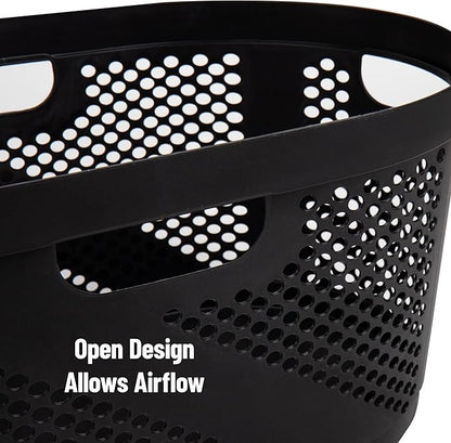 Mind Reader 40L Ventilated Laundry Baskets, Lightweight Clothes Hamper with Cutout Handles for Bathrooms and Closets, Plastic, Set of 2, Black