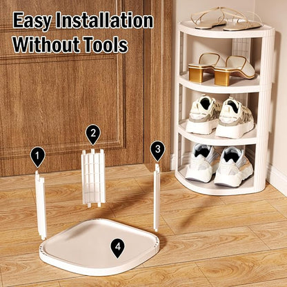 NestOrganix 10 Tier Vertical Shoe Rack, Stackable Narrow Shoe Rack Organizer for Entryway Closet Corner, Free Standing Shoe Rack Tower Shelf, Space Saving, Curved, Off White