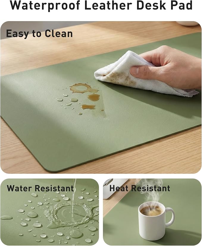 Aothia Faux Leather Desk Mat - Large Mouse Pad, Non-Slip PU Leather Blotter, Waterproof Writing Surface for Office and Home (Olive Green, 40" x 24")