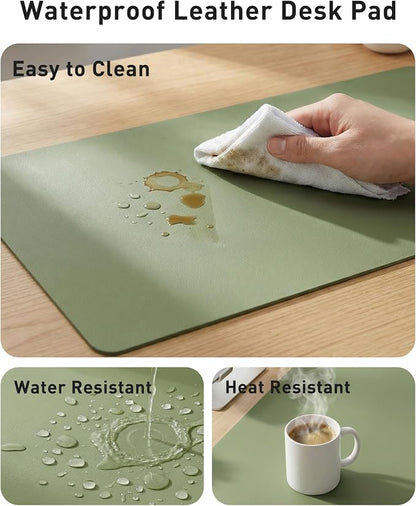Aothia Faux Leather Desk Mat - Large Mouse Pad, Non-Slip PU Leather Blotter, Waterproof Writing Surface for Office and Home (Olive Green, 42" x 17")