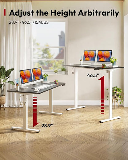 SANODESK Electric Standing Desk 55 x 28 Inches Whole-Piece Desktop Height Adjustable Stand Up Desk w/6-Button Controller Ergonomic Computer Desk for Home Office, White Frame + Black Tabletop