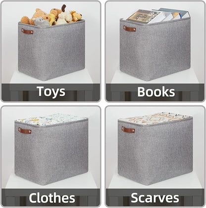 HNZIGE Tall Storage Baskets for Shelves, Rectangular Fabric Organizer with Handles, Decorative Closet Storage Bins (Grey)